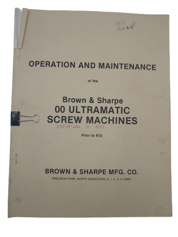 Brown & Sharpe - 00 Ultramatic Screw Machines Manual