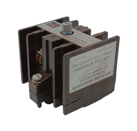 Cutler-Hammer D26MF Type M Relay Four Pole Attachment N.O. Only 600VAC Max