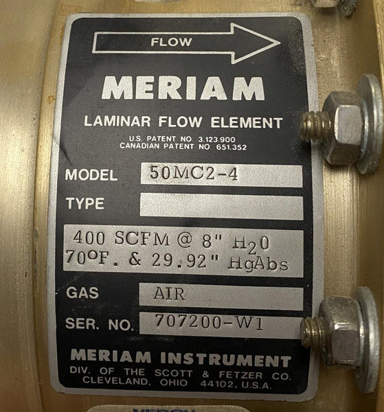 Meriam Flow Meriam 50MC2-4 Laminar Flow Element Air 400 SCFM @ 8