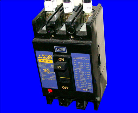 VERY NICE MITSUBISHI 30 AMP NO FUSE 3 POLE CIRCUIT BREAKER MOD# NF30-SS 600 VAC