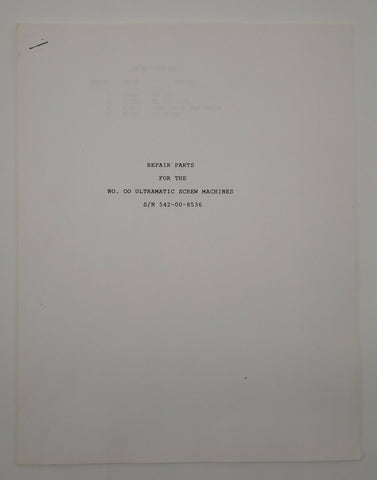 Brown & Sharpe - Repair Parts Manual For No. 00 Ultramatic Screw Machines