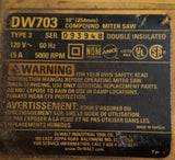 Dewalt DW703 Type 3 Heavy Duty 10" Compound Miter Saw 15A 120V 5000RPM