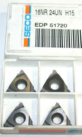 Lot of 4 New Seco Indexable Carbide Threading Inserts 16NR 24UN H15