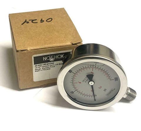 NoShok 25-500-160 Liquid Filled Pressure Gauge 160 PSI 1/4" NPT Bottom Mount