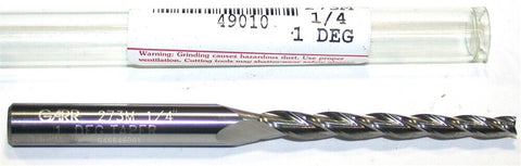 Garr Tool 3-Flute Carbide 1/8" 1° Taper End Mill Spiral Cut 1/4" Shank 49010
