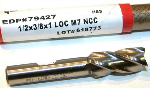 Brubaker 1/2" Diameter 3/8" Shank 4 Flute HSS End Mill 79427 New
