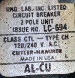 Cutler-Hammer CH220 2 Pole Circuit Breaker 20A 120/240V 1 Phase Plug-In