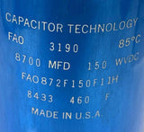 Capacitor Technology FA0872F150F11H Capacitor 8700 MFD 150 WVDC
