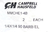 Campbell Hausfeld MMCHE1-4B  1/4 x 1/4 90° Brass Barbed Elbow Fitting