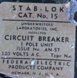 Federal Pacific Electric Stab-Lok NA15 1 Pole Circuit Breaker 15A 120V