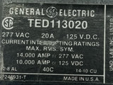 Lot of (2) General Electric TED113020 1 Pole Circuit Breaker 20A 277VAC 125VDC