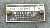 Allen Bradley 801-ASH2-6X Roller Limit Switch W/O Lever Arm 600 V