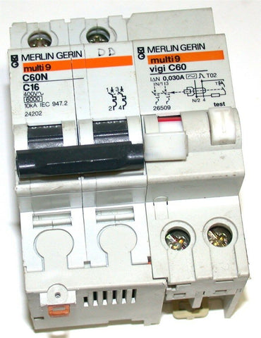 MERLIN GERIN MULTI 9 C60N 16 AMP C CURVE DOUBLE CIRCUIT BREAKER 24202 & 26509