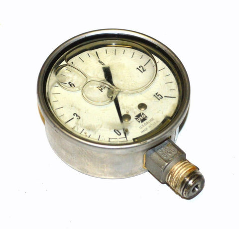 USG 0-15 PSI GLYCERINE FILLED PRESSURE GAUGE 1/4" NPT BOTTOM MOUNT