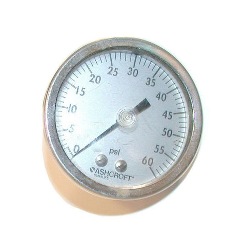 ASHCROFT DURALIFE BACK MOUNT PRESSURE GAUGE 1/4 NPT 0-60 PSI