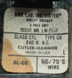 Cutler-Hammer CH330 3 Pole Circuit Breaker 30A 240VAC 3 PH Plug-In Mount