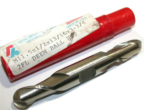 Up to 2 Regal Beloit 11.5mm Double End 1/2" Shank 2 Flute HSS Ball End Mills