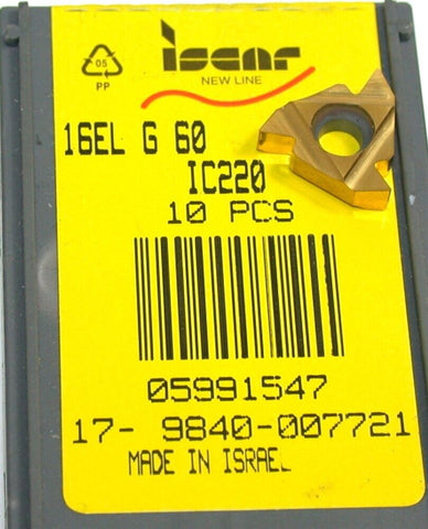 Lot of 9 New 05991547 Iscar Carbide Threading inserts 16EL G 60 IC220