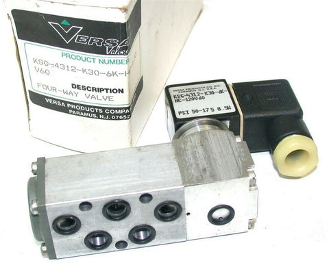 Versa 4 Way Air Valve Single Solenoid KSG-4312-K30-6K-HC-120V60 NIB