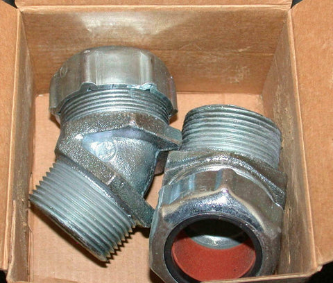 Thomas & Betts  2221 New Box of 2 Strain Relief 45 Degree Cord Connectors 1-1/4"