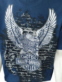 Harley Davidson Motorcycle Men's Eagle Graphic Blue Short Sleeve Shirt Size L