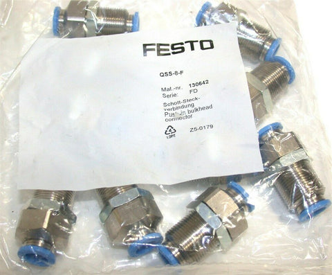 Lot of 10 New Festo QSS-8-F Push-in bulkhead connectors 130642
