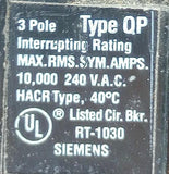 Siemens Q330 3-Pole Circuit Breaker 30A 240VAC 3 Phase Plug-In Mount