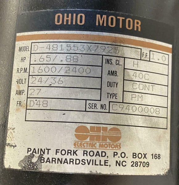 D48 Frame Ohio Motor D-481553X7925 DC Pump Motor 24/36 VDC