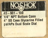 NoShok 40-901-100 Glycerin Filled Pressure Gauge 100 PSI 1/4" NPT Bottom Mount