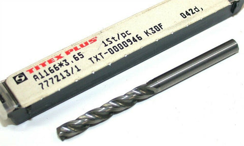 Up to 2 New Titex Plus 3.65mm 3-flute Solid Carbide Drills A1166