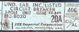 ITE EF3-B020 3-Pole Circuit Breaker 20A 600VAC 3 Phase Bolt-On Mount