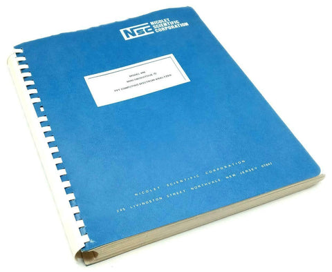 Nicolet Scientific Corp. Model 446 Spectrum Analyzer Instruction Manual