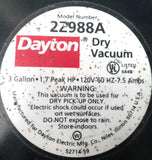 Dayton 2Z988A Dry Vacuum 3 Gallon 1.7 Peak HP 120V 60HZ - Missing Top Cover