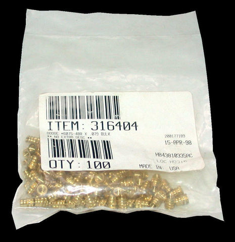 New Bag of 100 Dodge  6075-4BR X .079  Brass Ultrasert Thread Inserts 316404