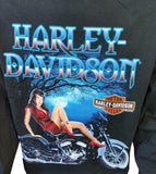 Harley Davidson Motorcycle Men's Woman On Bike Graphic Long Sleeve Shirt Size L