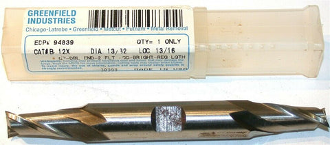 Greenfield Putnam 13/32" Diameter 1/2" Shank 2 Flute HSS Double End Mill 94839