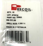 Recoil 25063 M6 X 1 x 1.5D Threaded Inserts 10 Pack