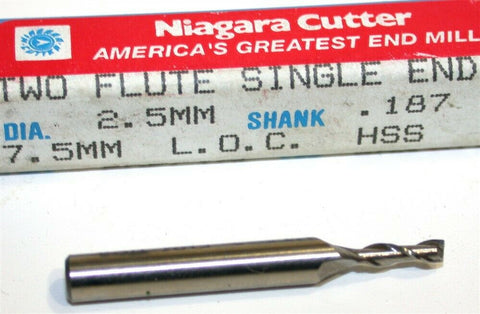 Up to 6 New Niagara 2.5mm diameter 2 Flute HSS End Mill BH07AJ