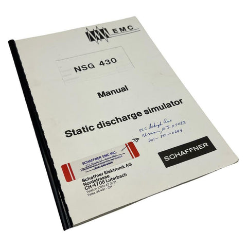 Schaffner NSG 430 Static Discharge Simulator Instruction Manual