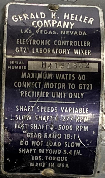 Vintage Gerald K. Heller GT21 Laboratory Mixer Motor 5000 RPM 18:1 Rat