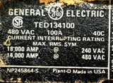 General Electric TED134100 3 Pole Circuit Breaker 100A 480V