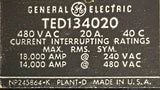 Lot of (2) General Electric TED134020 3-Pole Circuit Breaker 20A 480V 3 Phase