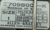 Allen-Bradley 709B0D Series K Reversing Starter Size 1 3 Pole 110/120VAC 50/60HZ