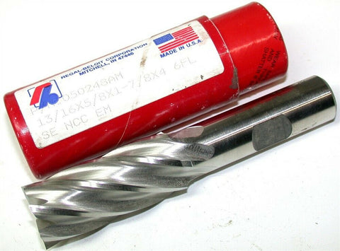 Regal Beloit 13/16" Diameter 5/8" Shank 6 Flute HSS End Mill 050248AM New