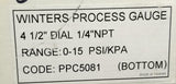 Winters PPC5081 Pressure Gauge 4.5" Face 1/4" NPT 0-15 PSI (2 Available)