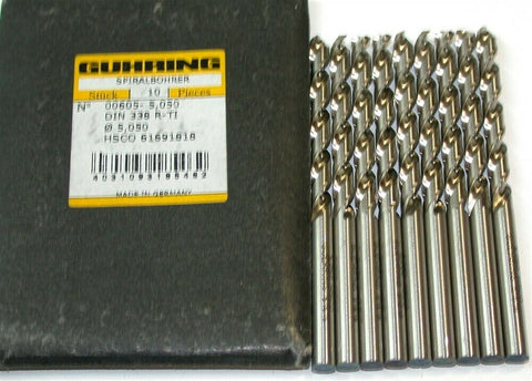 Lot of 9 New Guhring 2-Flute 5.05mm Diameter Drills 00605-5.050
