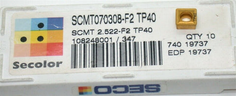 Lot of 9 New Seco Indexable Coated Carbide Turning Inserts SCMT070308-F2 TP40