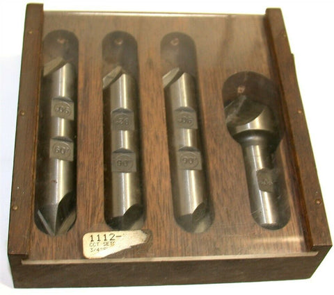4 PC 60° 82° 90° HSS 2 Flute 3/4" shank Countersink Set w Wood Box 1112-1530