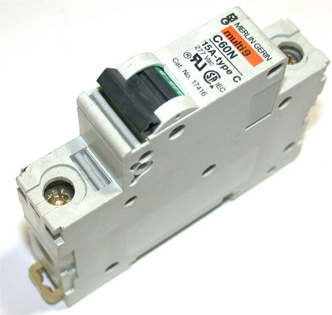 UP TO 2 MERLIN GERIN MULTI 9 C60 15 AMP C CURVE 277V 1P CIRCUIT BREAKERS 17416