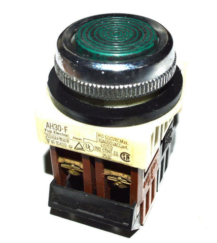 FUJI ELECTRIC AH30-F GREEN FLUSH MOMENTARY PUSH BUTTON 6 AMP 250 VOLT